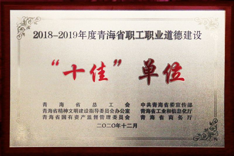 2018-2019年度青海省職工職業道德建設&ldquo;十佳&rdquo;單位